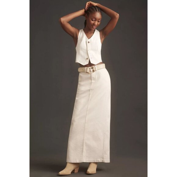 Reformation x Anthropologie Myles Denim Maxi Skirt Column Full Length High Rise - Picture 1 of 14